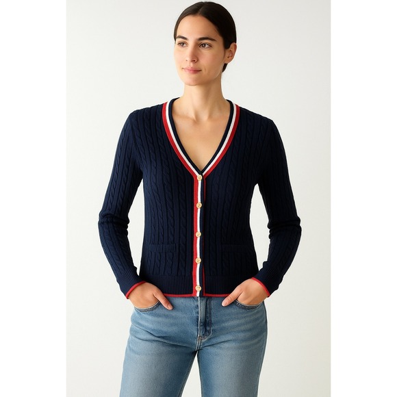 Brooks Brothers Sweaters - Brooks Brothers Cable Knit Cardigan Sweater 100% SUPIMA COTTON Red White Trim XL